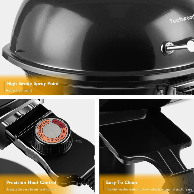 Alt view image 3 of 6 - Electric Grill, Indoor/Outdoor Electric BBQ Grill, 1600W Portable Removable Stand Grill with Adjustable Heat & Drip Tray, Double Layer Design for Party, Patio & Backyard (Black)