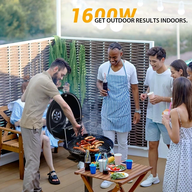 Alt view image 4 of 6 - Electric Grill, Indoor/Outdoor Electric BBQ Grill, 1600W Portable Removable Stand Grill with Adjustable Heat & Drip Tray, Double Layer Design for Party, Patio & Backyard (Black)