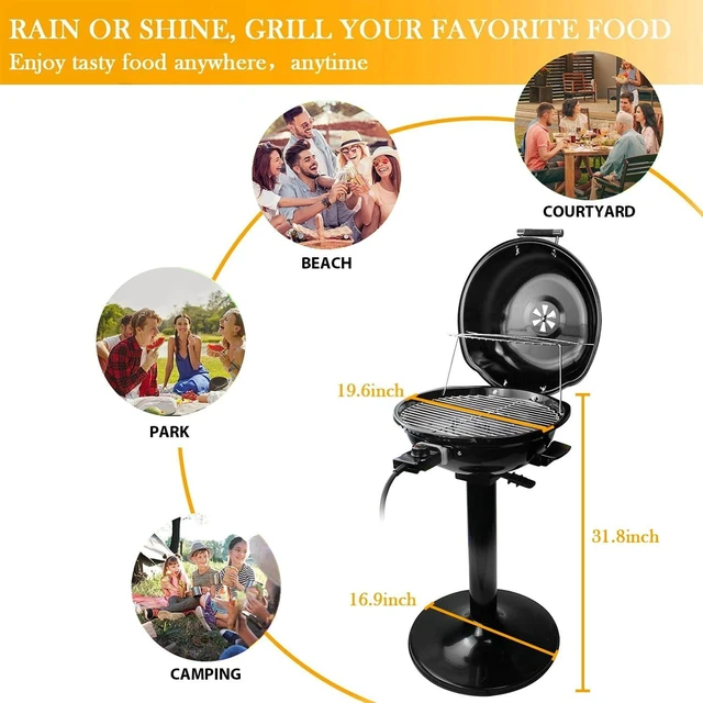 Alt view image 5 of 6 - Electric Grill, Indoor/Outdoor Electric BBQ Grill, 1600W Portable Removable Stand Grill with Adjustable Heat & Drip Tray, Double Layer Design for Party, Patio & Backyard (Black)