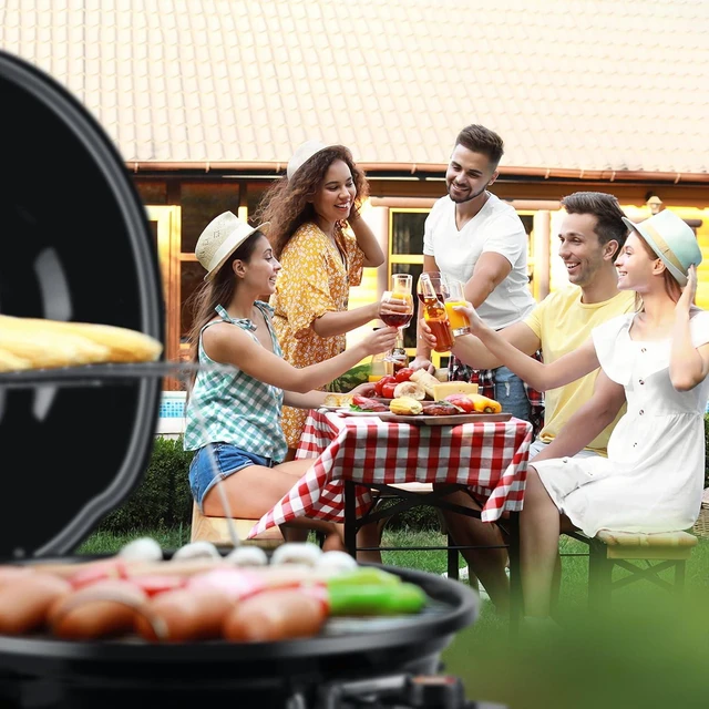 Alt view image 6 of 6 - Electric Grill, Indoor/Outdoor Electric BBQ Grill, 1600W Portable Removable Stand Grill with Adjustable Heat & Drip Tray, Double Layer Design for Party, Patio & Backyard (Black)