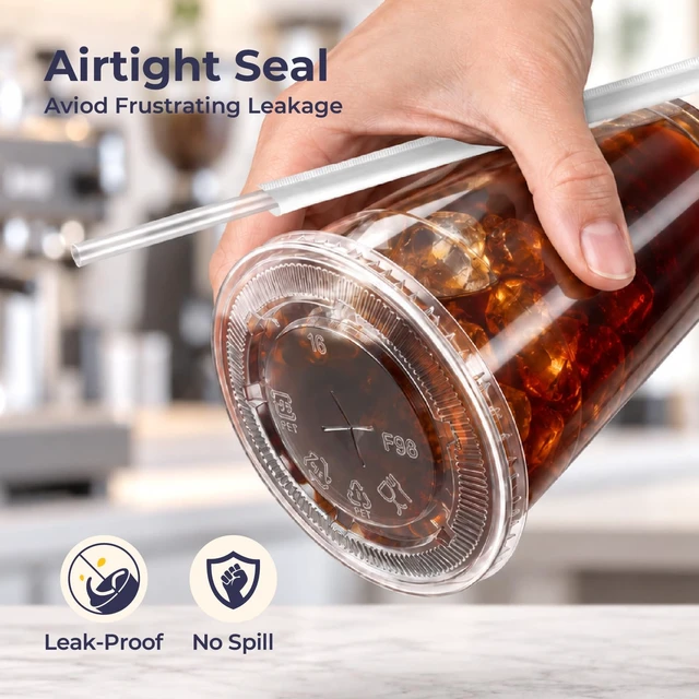 Alt view image 3 of 7 - 600 Pack 20 oz Plastic Iced Coffee Cups with Flat Lids and Clear Straws, Disposable Clear Cup, BPA Free Cup for Party, Smoothie, Cold Drinks, Juice, Milkshake, Bubble Boba, Tea