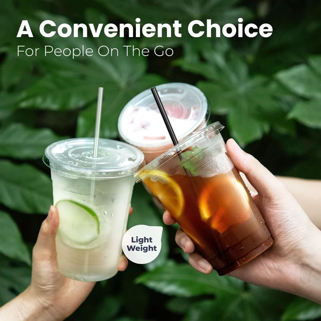 Alt view image 6 of 7 - 600 Pack 20 oz Plastic Iced Coffee Cups with Flat Lids and Clear Straws, Disposable Clear Cup, BPA Free Cup for Party, Smoothie, Cold Drinks, Juice, Milkshake, Bubble Boba, Tea