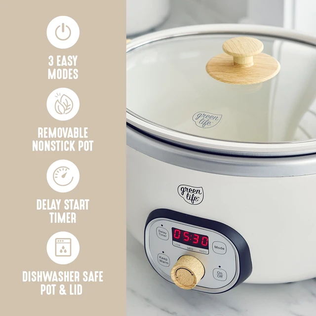 Alt view image 2 of 7 - 8QT Ceramic Nonstick Slow Cooker, Cooktop/Oven Safe, Cream | PFAS-Free Nonstick Removeable Inner Pot, Dishwasher Safe Components, Programmable, Keep Warm, Delay Timer, Extra Large