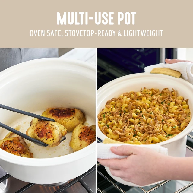 Alt view image 3 of 7 - 8QT Ceramic Nonstick Slow Cooker, Cooktop/Oven Safe, Cream | PFAS-Free Nonstick Removeable Inner Pot, Dishwasher Safe Components, Programmable, Keep Warm, Delay Timer, Extra Large