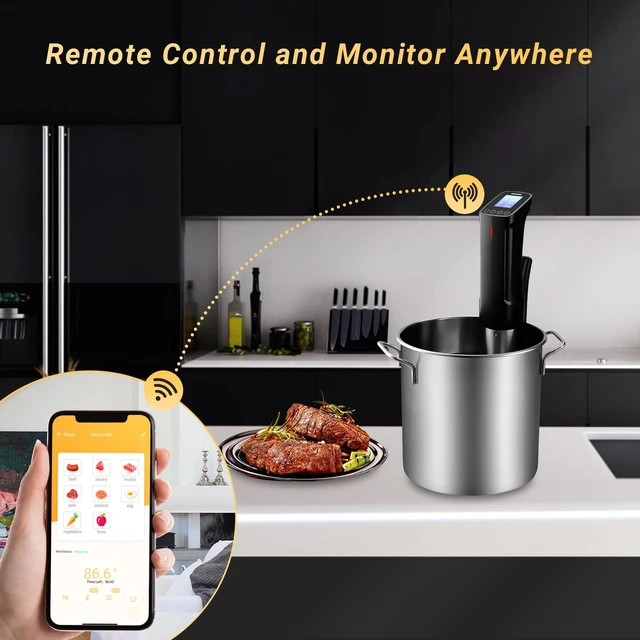 Alt view image 2 of 7 - Sous Vide Cooker ISV-100W, 1000 Watts Fast-Heating W/Free APP | Sous Vide Machine Immersion Circulator w/ 14 Free Preset Recipes , Thermal Immersion w/ Smart Timer, Calibration Function