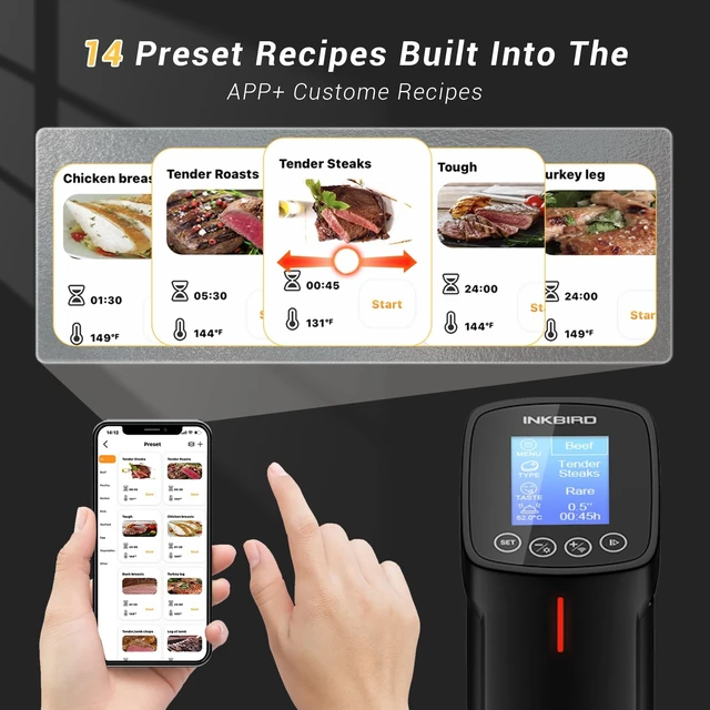Alt view image 3 of 7 - Sous Vide Cooker ISV-100W, 1000 Watts Fast-Heating W/Free APP | Sous Vide Machine Immersion Circulator w/ 14 Free Preset Recipes , Thermal Immersion w/ Smart Timer, Calibration Function