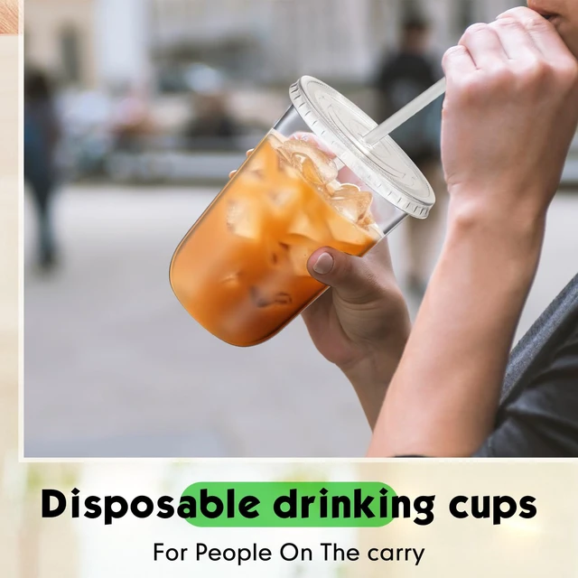 Alt view image 5 of 6 - 500 Sets 16oz Clear Plastic Cups with Lids Straws Disposable Cups | Iced Coffee Clear Round Bottom Drinking PET Cold Drinks Juice Smoothie Coffee Shops Party Wedding Christmas Valentine's Day