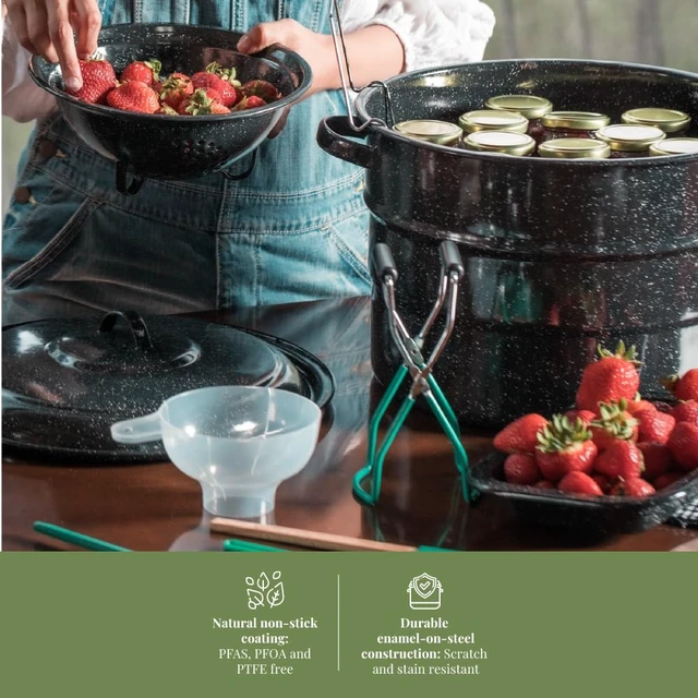 Alt view image 7 of 7 - Canning Pot with Rack - 8 Piece Set Enamelware Water bath canner - Canning Starter Kit