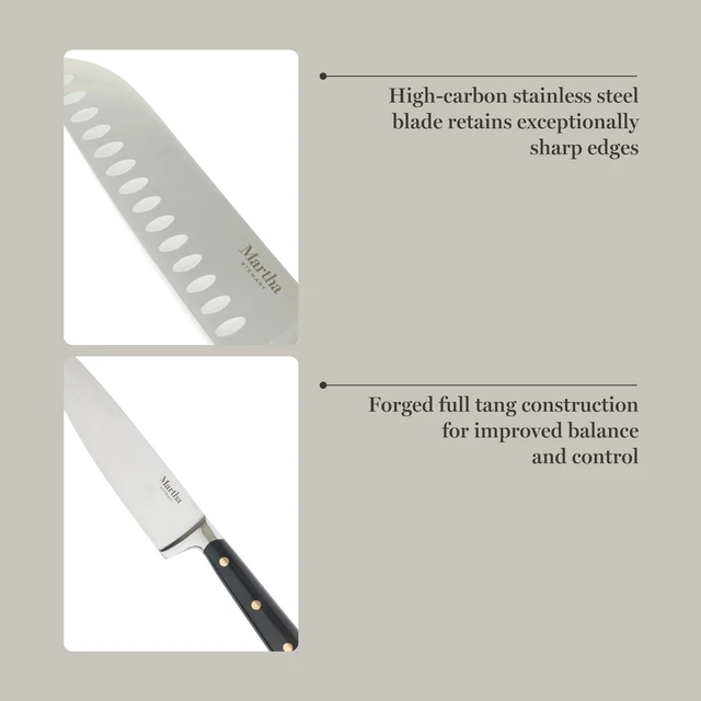 Alt view image 4 of 5 - 16-Piece Lockton High Carbon Stainless Steel Knife Block Set - Forged Full Tang Chef Knives, Acacia Wood Block, Triple Riveted Handles, Black & Gold