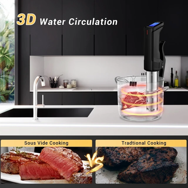 Alt view image 5 of 7 - Sous Vide Cooker ISV-100W, 1000 Watts Fast-Heating W/Free APP | Sous Vide Machine Immersion Circulator w/ 14 Free Preset Recipes , Thermal Immersion w/ Smart Timer, Calibration Function