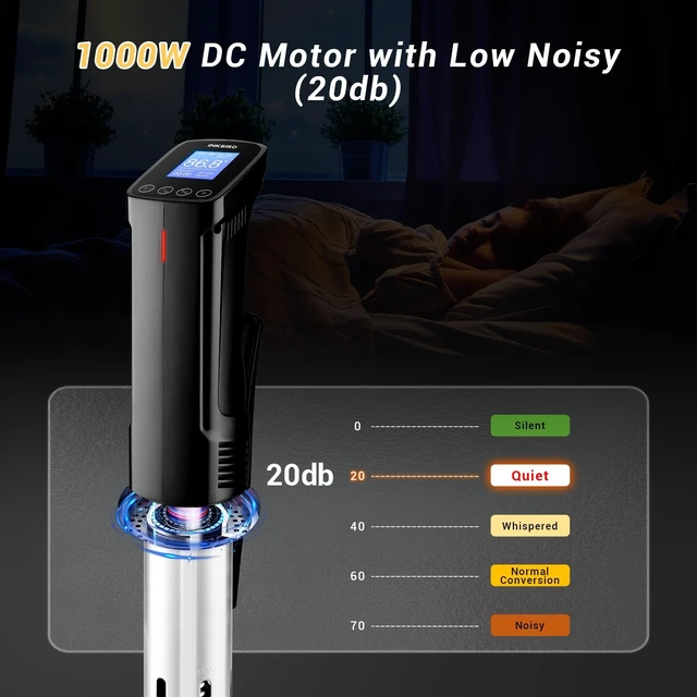 Alt view image 7 of 7 - Sous Vide Cooker ISV-100W, 1000 Watts Fast-Heating W/Free APP | Sous Vide Machine Immersion Circulator w/ 14 Free Preset Recipes , Thermal Immersion w/ Smart Timer, Calibration Function