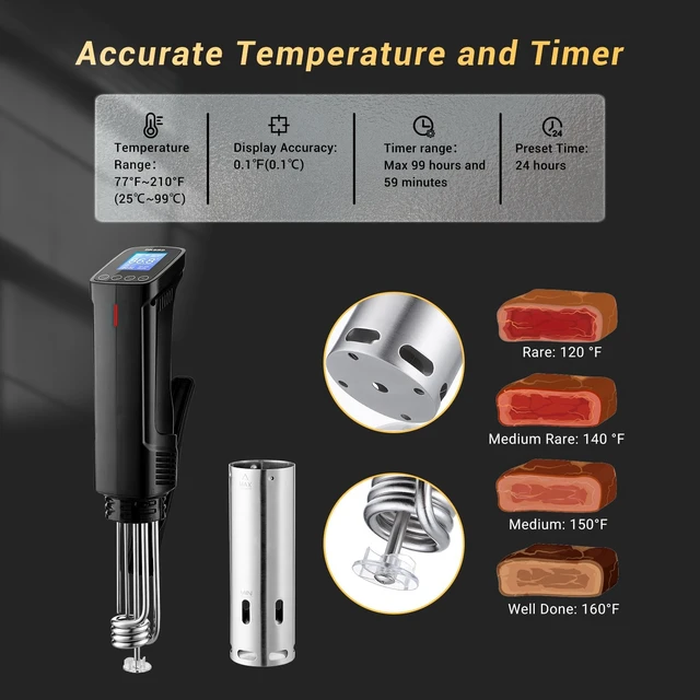 Alt view image 6 of 7 - Sous Vide Cooker ISV-100W, 1000 Watts Fast-Heating W/Free APP | Sous Vide Machine Immersion Circulator w/ 14 Free Preset Recipes , Thermal Immersion w/ Smart Timer, Calibration Function