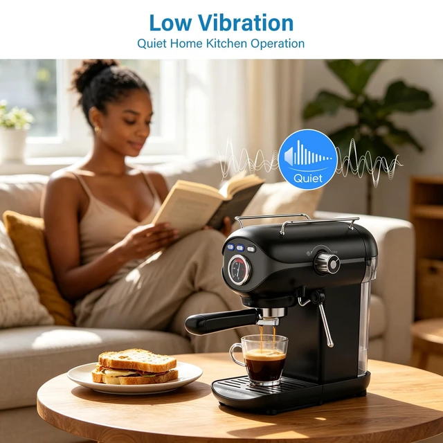 Alt view image 6 of 7 - Espresso Machine, Compact Espresso Maker with Milk Frother,Black | 20-Bar Pump, PID Control, Low Vibration Coffee Maker, for Small Kitchen, Home, Brews Latte, Cappuccino
