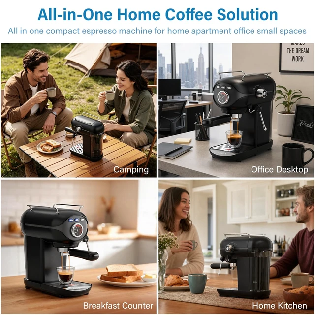 Alt view image 7 of 7 - Espresso Machine, Compact Espresso Maker with Milk Frother,Black | 20-Bar Pump, PID Control, Low Vibration Coffee Maker, for Small Kitchen, Home, Brews Latte, Cappuccino