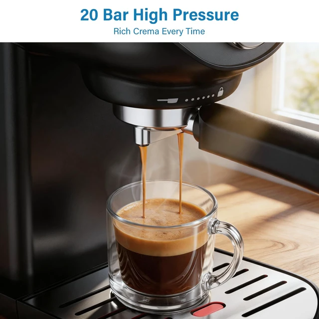 Alt view image 2 of 7 - Espresso Machine, Compact Espresso Maker with Milk Frother,Black | 20-Bar Pump, PID Control, Low Vibration Coffee Maker, for Small Kitchen, Home, Brews Latte, Cappuccino