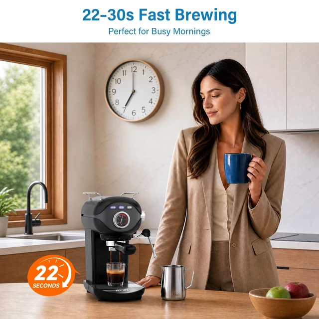 Alt view image 5 of 7 - Espresso Machine, Compact Espresso Maker with Milk Frother,Black | 20-Bar Pump, PID Control, Low Vibration Coffee Maker, for Small Kitchen, Home, Brews Latte, Cappuccino