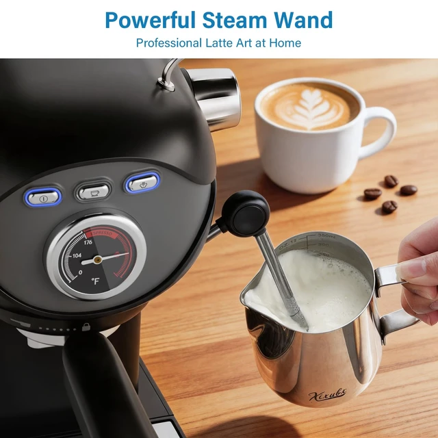 Alt view image 4 of 7 - Espresso Machine, Compact Espresso Maker with Milk Frother,Black | 20-Bar Pump, PID Control, Low Vibration Coffee Maker, for Small Kitchen, Home, Brews Latte, Cappuccino