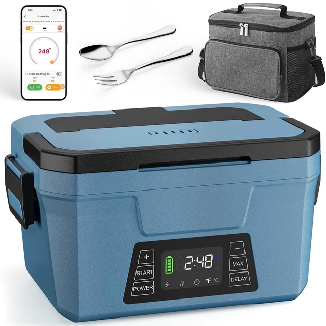 Main image of Cordless Electric Lunch Box for Adults-APP Control Heated Lunch Box for Men | Automatic Heating Heated Lunch Box with Timer/Memory,Portable Food Warmer Battery Powered Lunchbox 248
