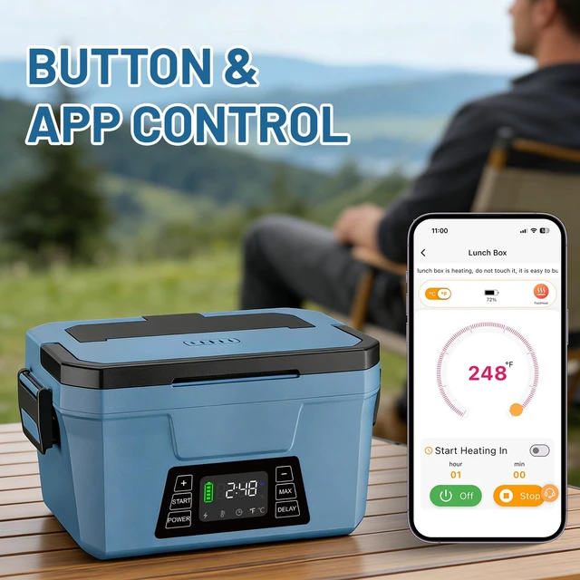 Alt view image 2 of 7 - Cordless Electric Lunch Box for Adults-APP Control Heated Lunch Box for Men | Automatic Heating Heated Lunch Box with Timer/Memory,Portable Food Warmer Battery Powered Lunchbox 248