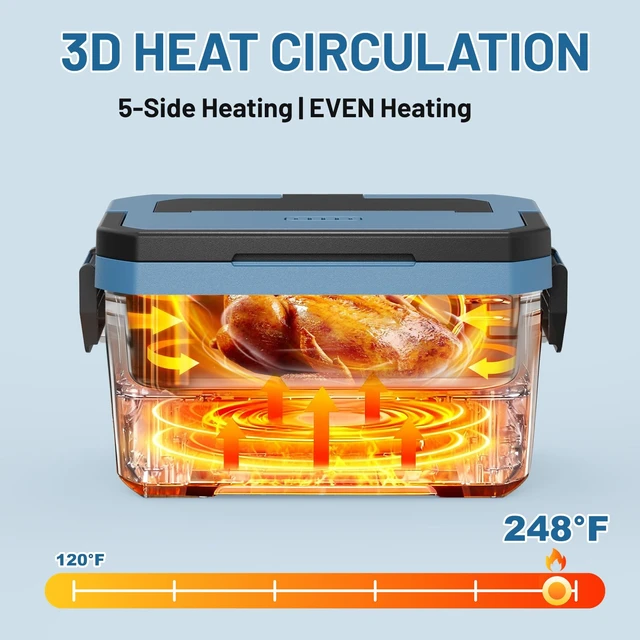 Alt view image 4 of 7 - Cordless Electric Lunch Box for Adults-APP Control Heated Lunch Box for Men | Automatic Heating Heated Lunch Box with Timer/Memory,Portable Food Warmer Battery Powered Lunchbox 248