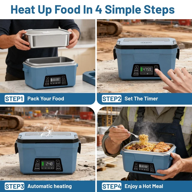Alt view image 6 of 7 - Cordless Electric Lunch Box for Adults-APP Control Heated Lunch Box for Men | Automatic Heating Heated Lunch Box with Timer/Memory,Portable Food Warmer Battery Powered Lunchbox 248