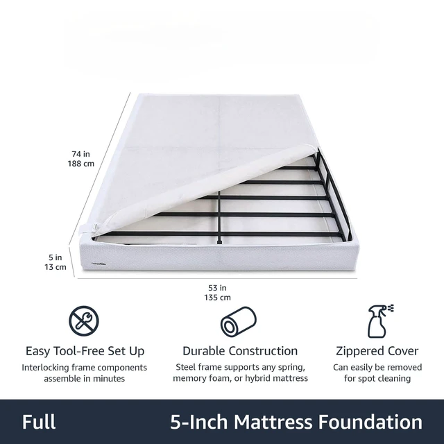 Alt view image 2 of 6 - Smart Box Spring Bed Base, 5-Inch Height Mattress Foundation, Tool-Free Easy Assembly, Metal Support, Full, 74" x 53"