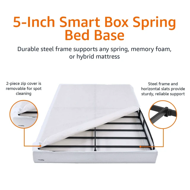 Alt view image 4 of 6 - Smart Box Spring Bed Base, 5-Inch Height Mattress Foundation, Tool-Free Easy Assembly, Metal Support, Full, 74" x 53"