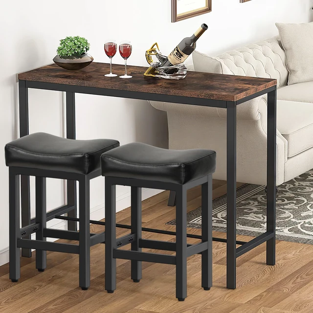 Alt view image 6 of 7 - 24 Inche Bonded Leather Counter Height Bar Stools Set of 2 Square | Barstools with Thick Bonded Leather Saddle Seats & Heavy Duty Metal Base for Kitchen Counter, Easy Assembly, All Black