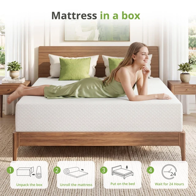 Alt view image 6 of 7 - Twin XL Memory Foam Mattress 5 Inch, Green Tea, Bed in A Box | Relieve Pressure with Medium Firm Support, Cooling Green Tea Gel, CertiPUR-US Certified, Fiberglass Free, 80'' x 38'', White