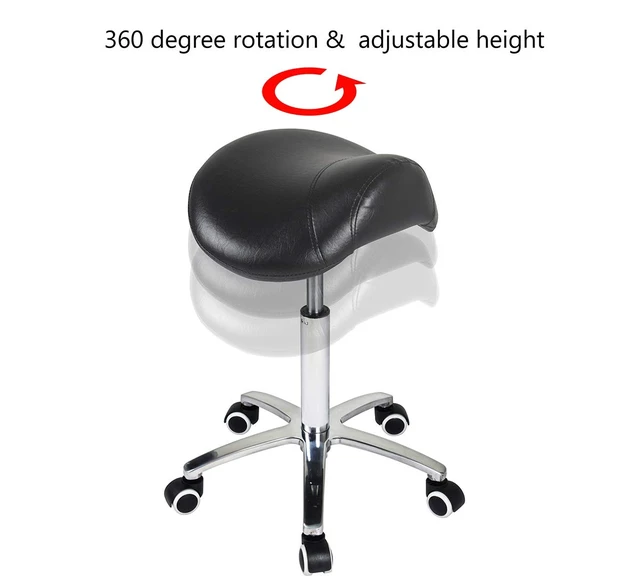 Alt view image 3 of 7 - Saddle Stool Rolling Chair for Medical Massage Salon Kitchen Spa Drafting,Adjustable Hydraulic Stool with Wheels (Without Backrest, Black)