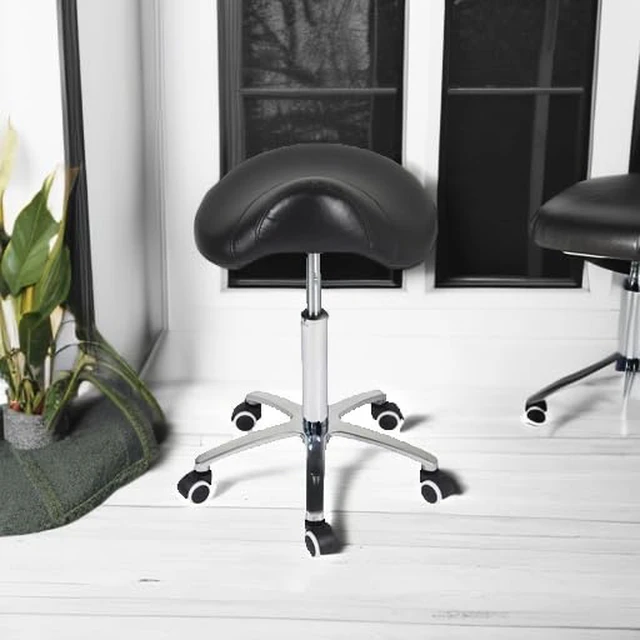 Alt view image 5 of 7 - Saddle Stool Rolling Chair for Medical Massage Salon Kitchen Spa Drafting,Adjustable Hydraulic Stool with Wheels (Without Backrest, Black)