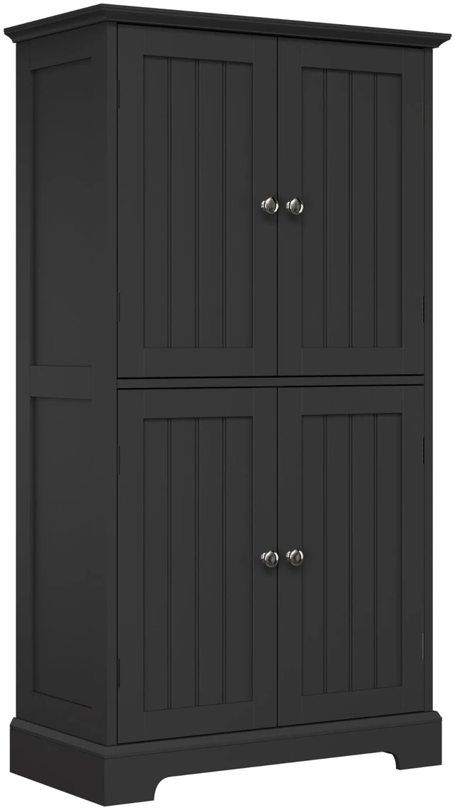 Main image of Bathroom Floor Cabinet with Adjustable Shelves | Bathroom Storage Cabinet, 4 Doors, Freestanding Cupboard for Living Room, Black