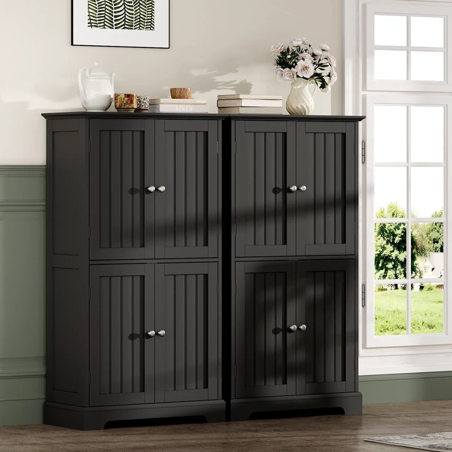 Alt view image 7 of 7 - Bathroom Floor Cabinet with Adjustable Shelves | Bathroom Storage Cabinet, 4 Doors, Freestanding Cupboard for Living Room, Black