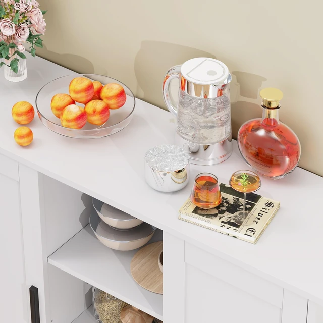 Alt view image 4 of 7 - Storage Cabinet with 2 Doors and 4 Storage Shelves, Buffet Cabinet, Bathroom Cabinet for Living Room, Entryway, Home Office, White