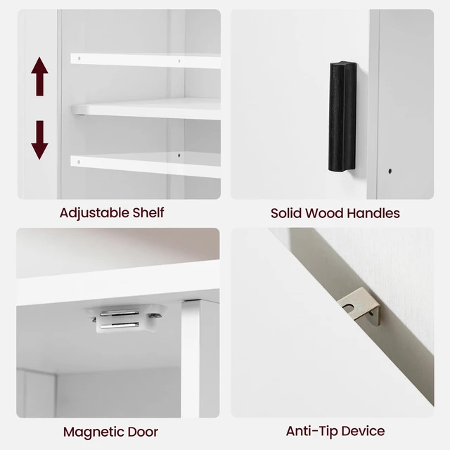 Alt view image 5 of 7 - Storage Cabinet with 2 Doors and 4 Storage Shelves, Buffet Cabinet, Bathroom Cabinet for Living Room, Entryway, Home Office, White