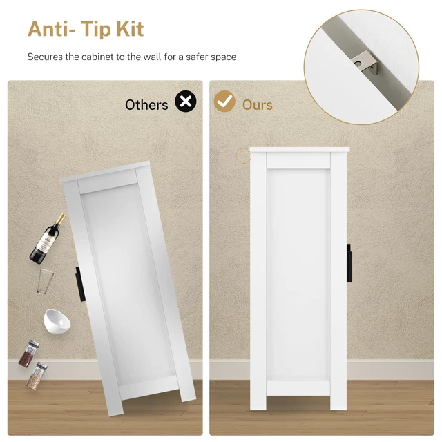 Alt view image 7 of 7 - Storage Cabinet with 2 Doors and 4 Storage Shelves, Buffet Cabinet, Bathroom Cabinet for Living Room, Entryway, Home Office, White