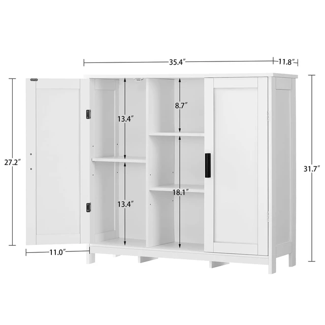 Alt view image 6 of 7 - Storage Cabinet with 2 Doors and 4 Storage Shelves, Buffet Cabinet, Bathroom Cabinet for Living Room, Entryway, Home Office, White