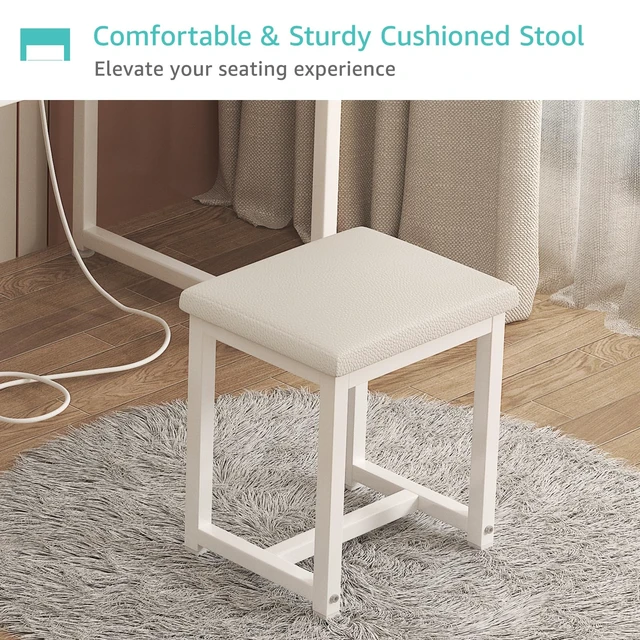 Alt view image 6 of 7 - White Makeup Vanity Desk with Mirror and Lights, Vanity Set with Chair, Make Up Dresser Table with Drawers and Power Outlet for Girls Bedroom Small Space
