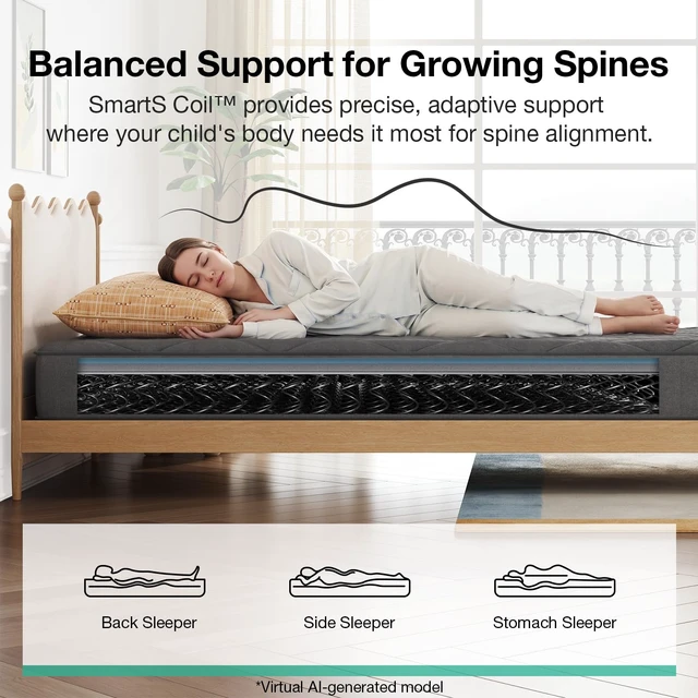 Alt view image 6 of 7 - Twin Mattress,6 Inch Hybrid Twin Size Mattress | with Bonnell Coil & Gel Memory Foam for Pressure Relief & Breathable Construction Mattresses in a Box CertiPUR-US Certified