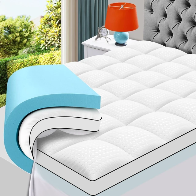 Main image of King Size Dual Layer 4 Inch Memory Foam Mattress Topper, 2 Inch Gel Memory Foam and 2 Inch Cooling Pillow Top Mattress Pad Cover for Back Pain, Medium Support