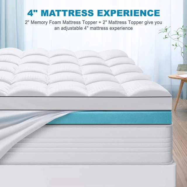 Alt view image 6 of 7 - King Size Dual Layer 4 Inch Memory Foam Mattress Topper, 2 Inch Gel Memory Foam and 2 Inch Cooling Pillow Top Mattress Pad Cover for Back Pain, Medium Support