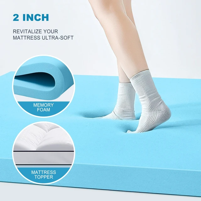 Alt view image 4 of 7 - King Size Dual Layer 4 Inch Memory Foam Mattress Topper, 2 Inch Gel Memory Foam and 2 Inch Cooling Pillow Top Mattress Pad Cover for Back Pain, Medium Support