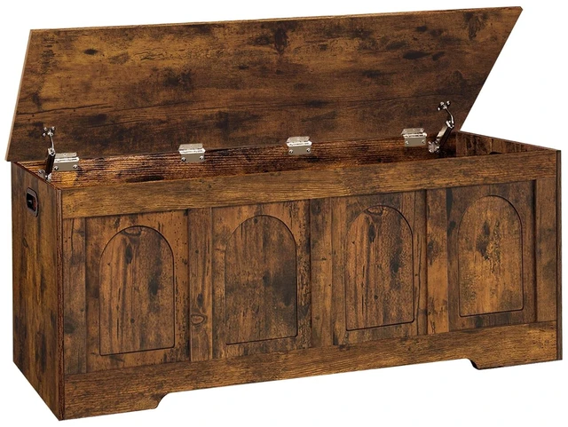 Main image of Storage Chest, Wooden Toy Box, Rustic Brown 47.2" L | Entryway Shoe Bench, 2 Soft-close Hinges, Finger-safe Flip-Top Lid, Easy Assembly, Farmhouse Large Trunk, Living Room/Bedroom