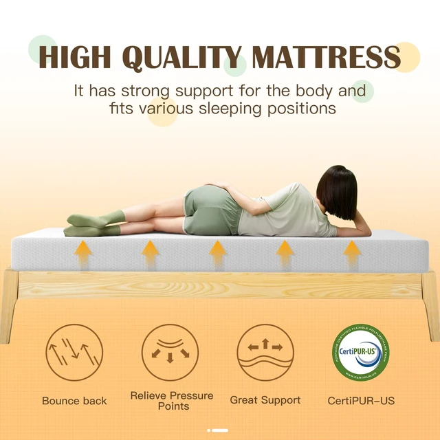 Alt view image 2 of 7 - 8 Inch Twin Mattress | White | Green Tea Gel Memory Foam | Medium Firm Feel | Pressure Relieving, Cooling & Breathable | Fiberglass Free | Bed-in-a-box | CertiPUR-US Certified