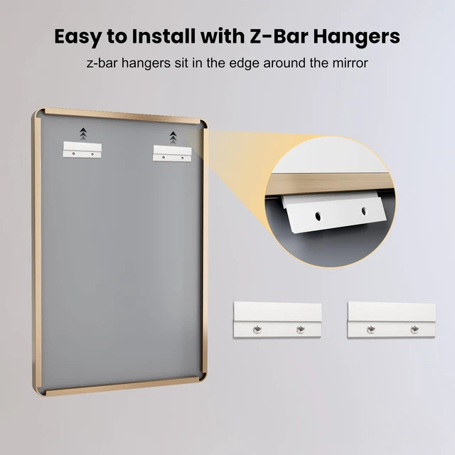 Alt view image 6 of 7 - 24"X32" Gold Bathroom Mirror | Rounded Rectangle, Brushed Gold Frame, Wall-Mounted, Anti-Rust, Hangs Horizontally or Vertically