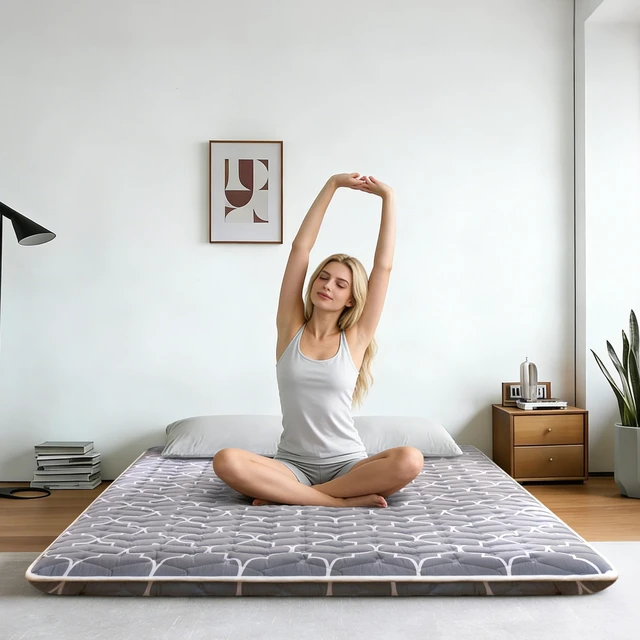 Alt view image 2 of 7 - 6th Generation Japanese Floor Futon Mattress - Extra-Thick 9-Layer Modern Futon with 100% High-Density Foam, Portable Floor Mattress Sleeping Pad for Adults, Guest Room, Dormitory, Queen Size(60"X80")