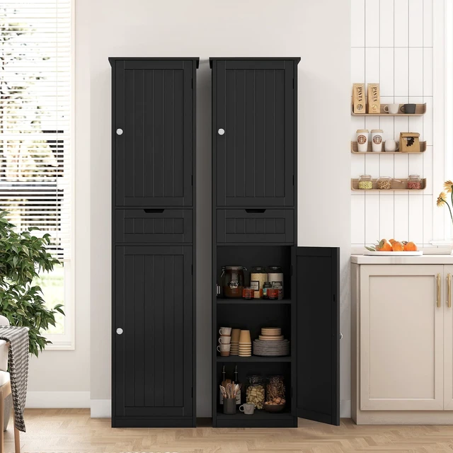 Alt view image 2 of 7 - 66.9" Tall Bathroom Storage Cabinet with 2 Doors & 1 Drawer | Narrow Storage Cabinet with Adjustable Shelves, Floor Cabinet for Bathroom, Living Room, Entryway, Kitchen, Black, 15.7" W