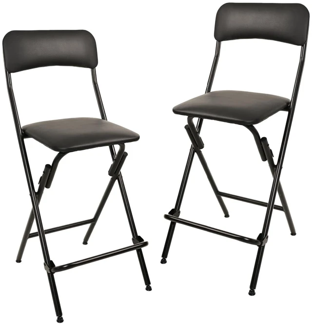 Main image of Folding Bar Stool with Footrest, Portable, Sturdy, Space-Saving Storage, 300lb Capacity, 24" Height, Black, Set of 2