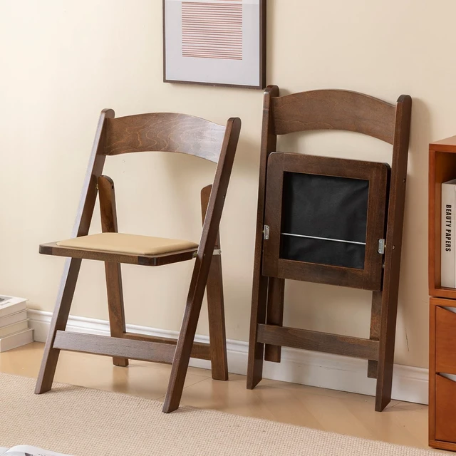 Main image of Wooden Folding Chair, Classic-Fruit Wood Color, Set of 2 | Wooden folding chair with soft cushion, durable comfy, no assembly, ideal for home, wedding, banquet and indoor activities