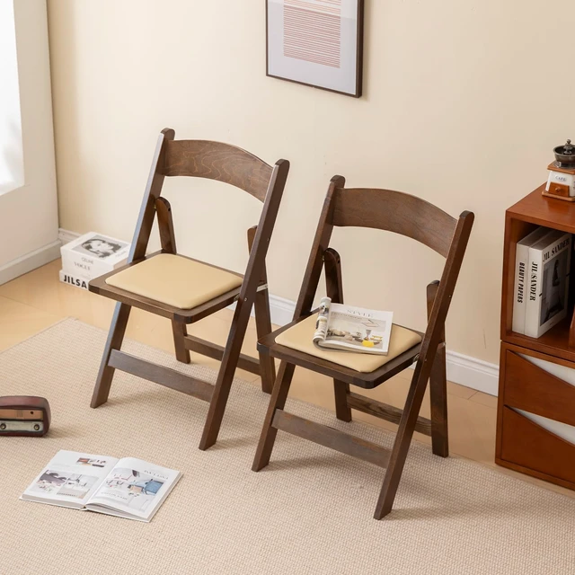 Alt view image 2 of 7 - Wooden Folding Chair, Classic-Fruit Wood Color, Set of 2 | Wooden folding chair with soft cushion, durable comfy, no assembly, ideal for home, wedding, banquet and indoor activities